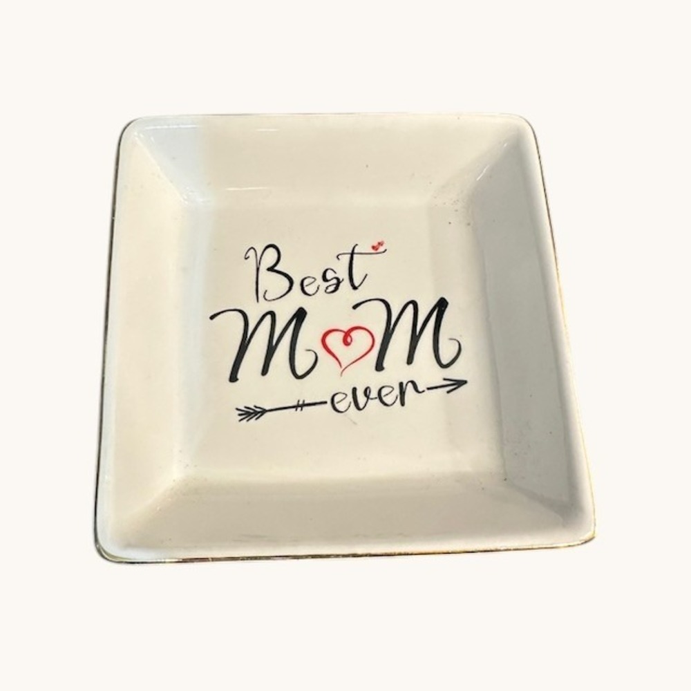 Best‎ Mom Ever Trinket Dish Jewelry Ring Holder Ceramic Square Gold Trim Gift